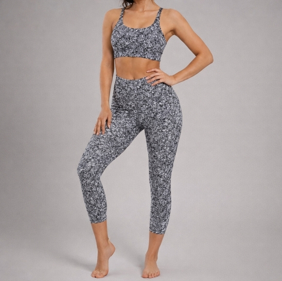 Athleta Pants - Athleta Exhale Moonflower Jacquard Set Black White Sports Bra & Leggings S/XS